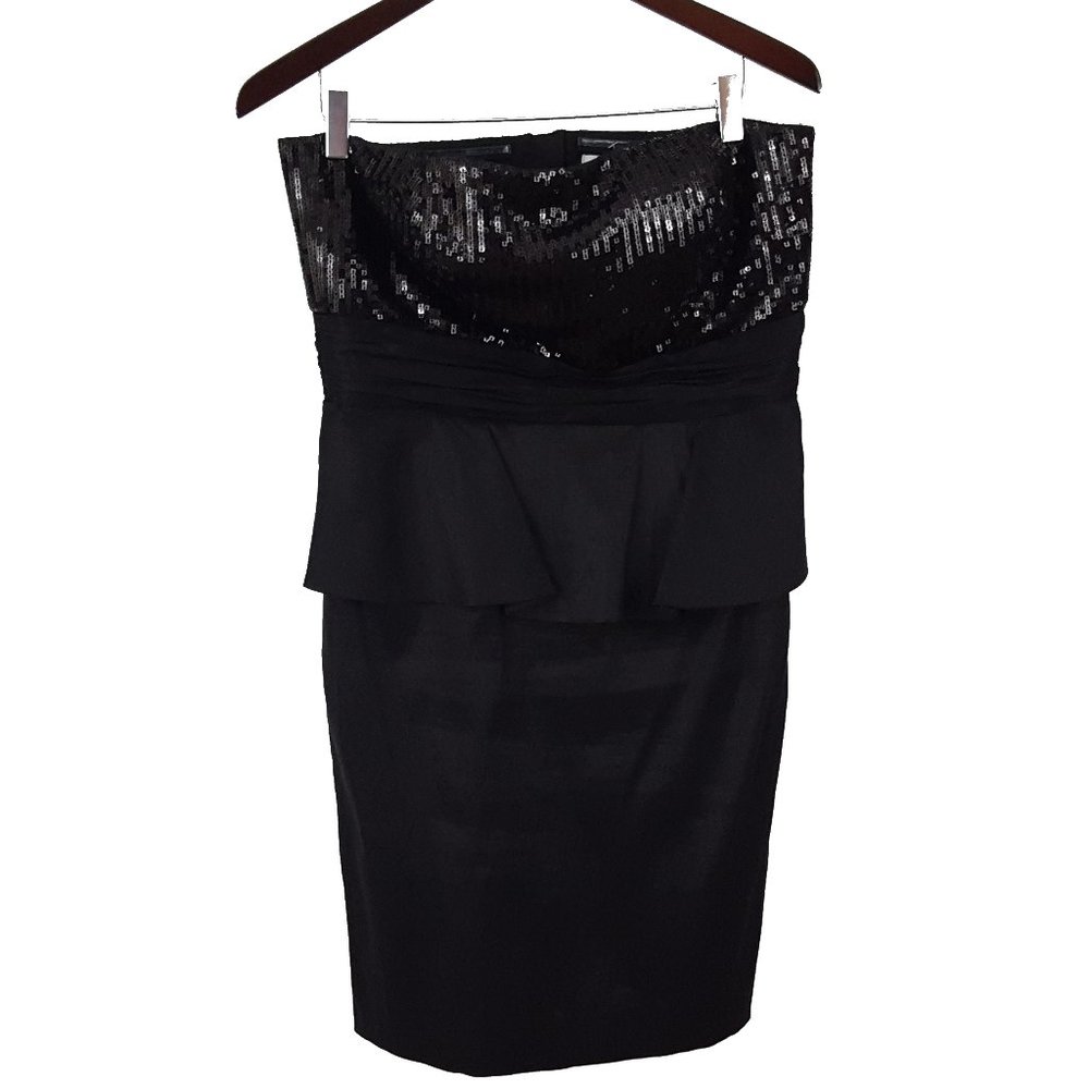 Calvin Klein Strapless Sequin Sheath Dress Size 10 Solid Black w/ Boning